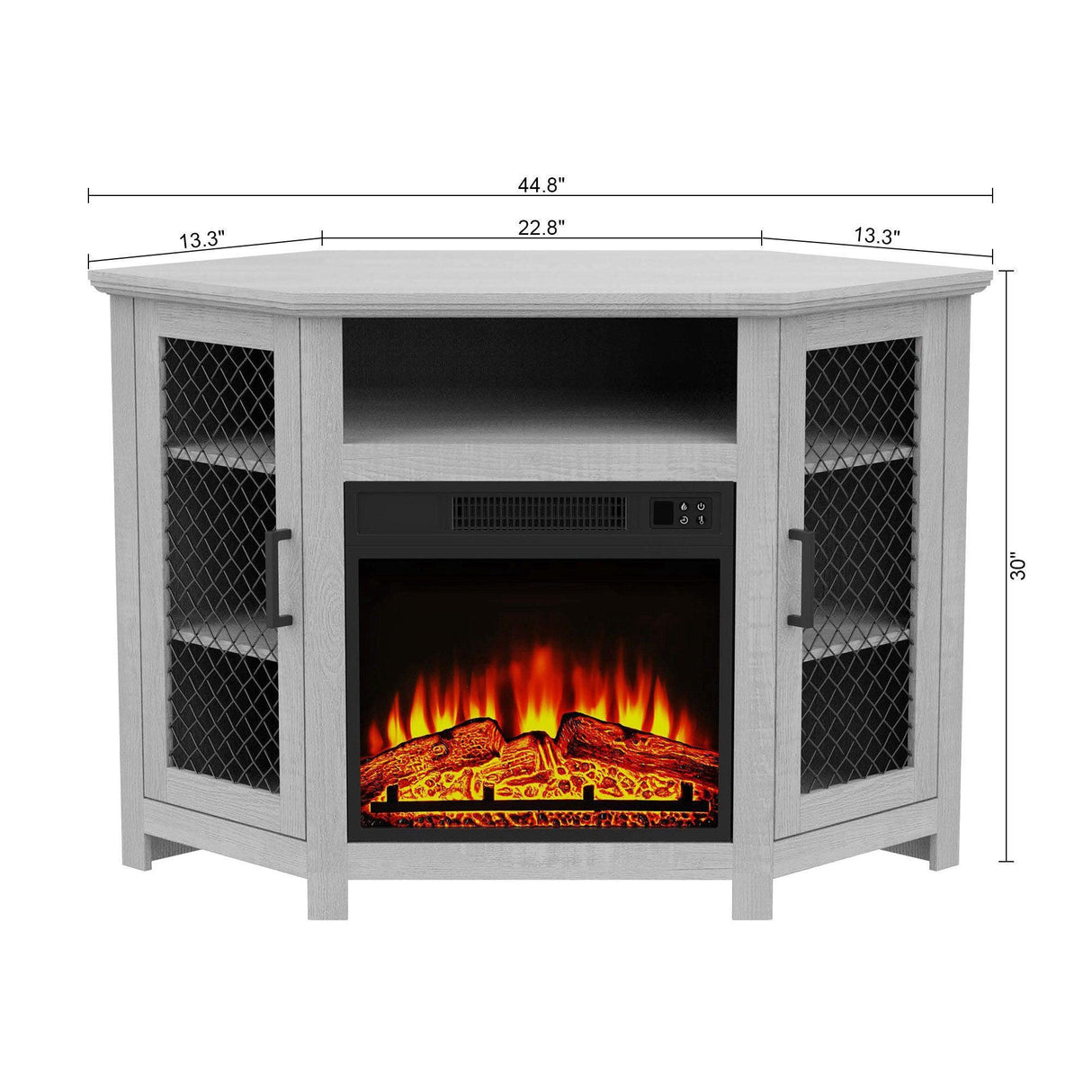 45" Corner Electric Fireplace TV Stands Console Table with 2 Metal Mesh Doors