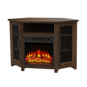 45" Corner Electric Fireplace TV Stands Console Table with 2 Metal Mesh Doors