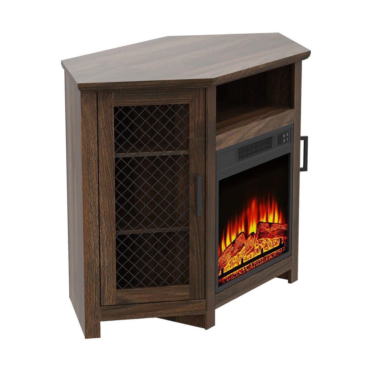 45" Corner Electric Fireplace TV Stands Console Table with 2 Metal Mesh Doors