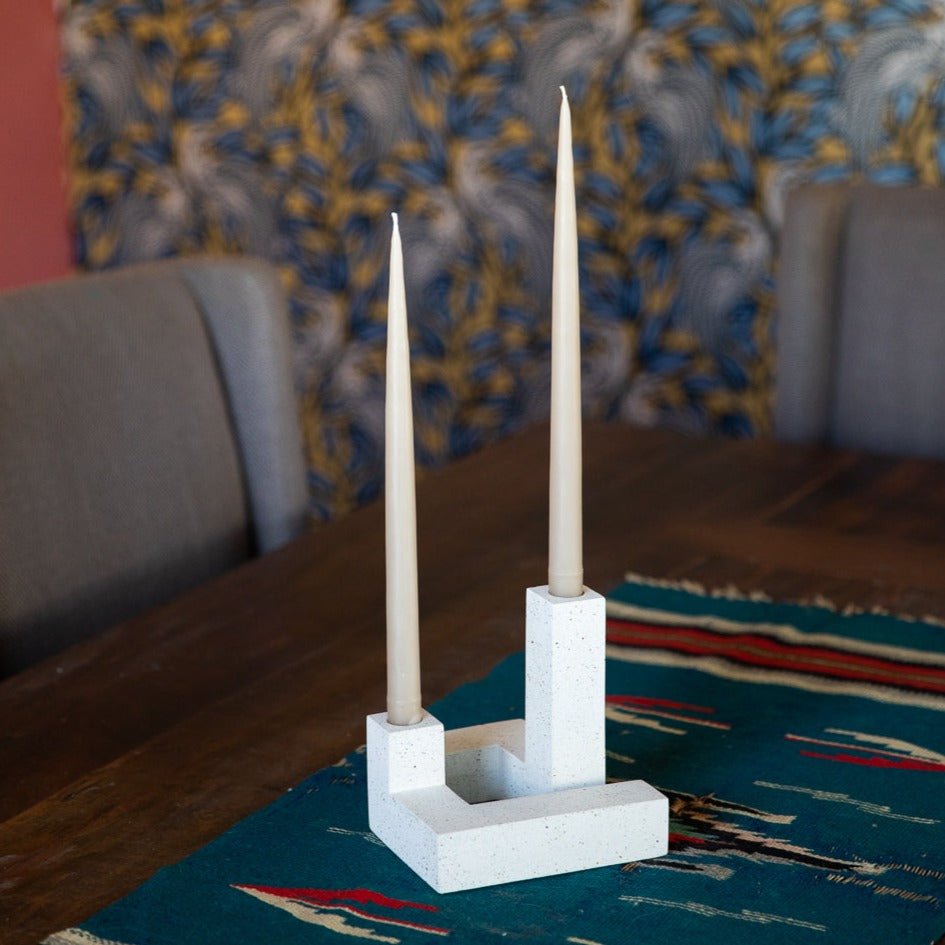 Candlestick Holder Set | White Terrazzo