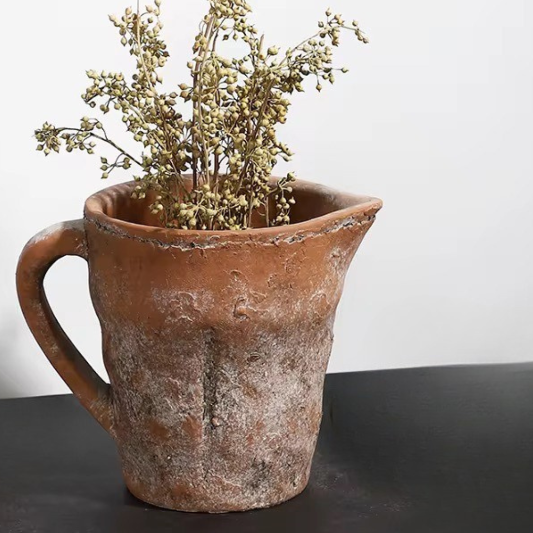 Valencia Carafe-Style Cement Planter, Hand-Painted in Aged Terracotta or Aged White, 8.5"D x 7"H