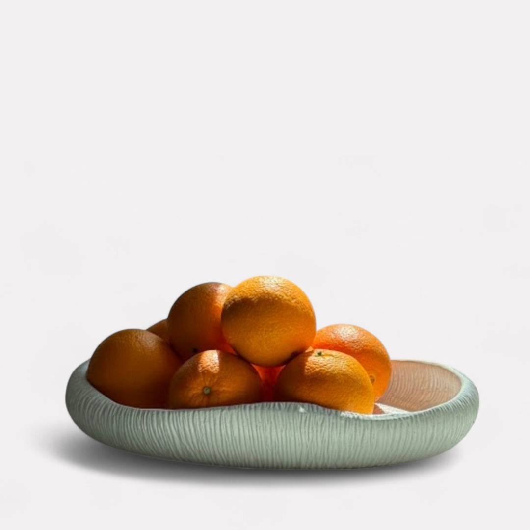 Zephyr Serving Tray, Artisan Cement Display Piece Hand-painted in White Dove, 14.1"D x 2.3"H