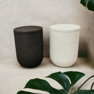 Nova Blanc Modern Stone Candēla Vessel with Lid, 2.3"D x 4"H
