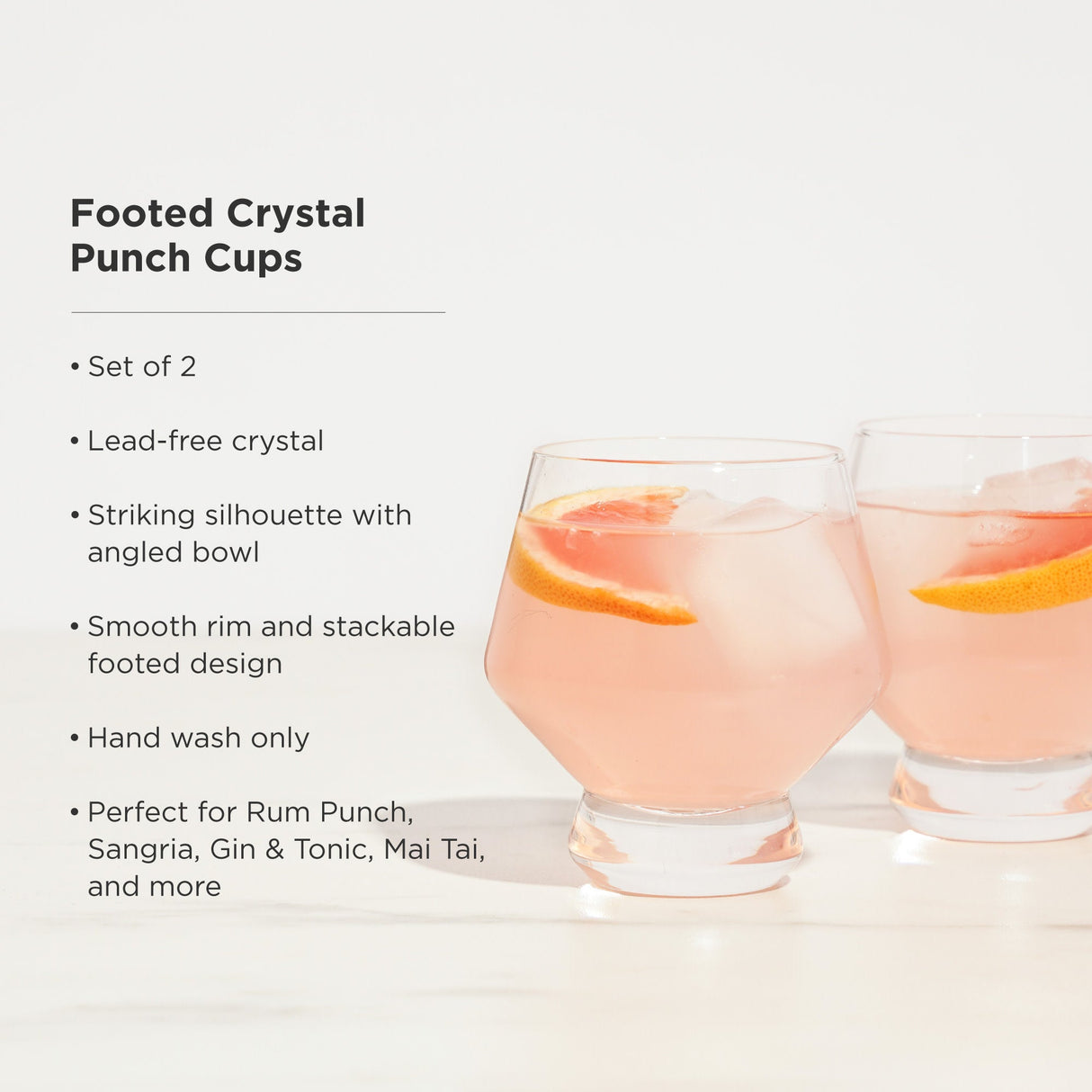 Raye Footed Crystal Punch Glasses Set of 2