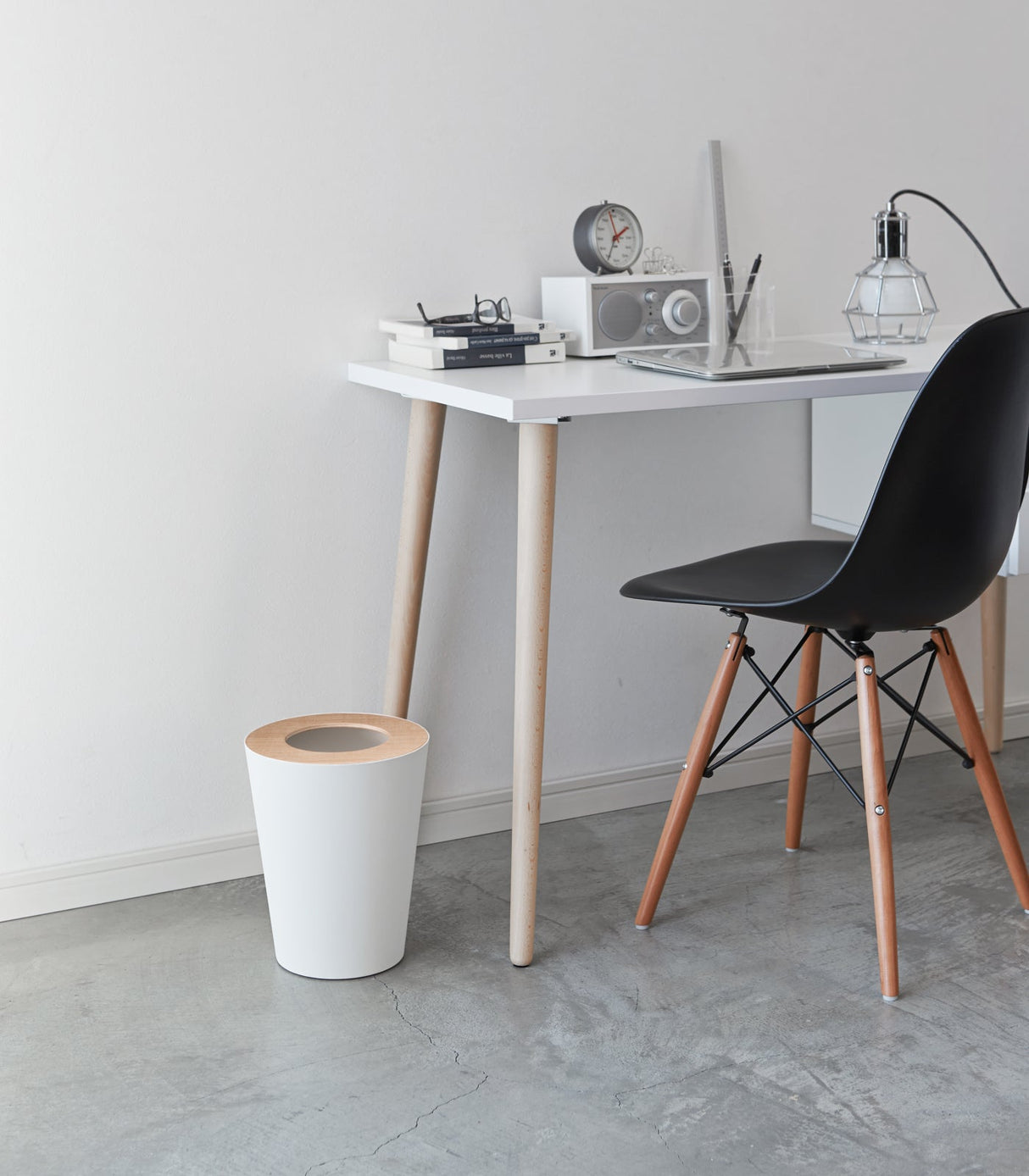 Trash Can - Round - Steel + Wood