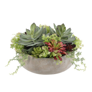 Round Artificial Succulent Arrangement, Natural Planter