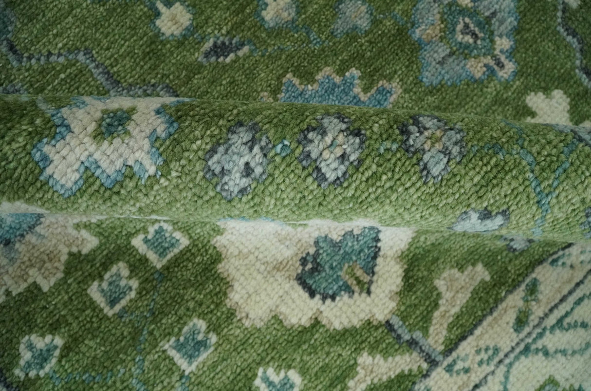 Royal Green and Ivory Custom Made Hand knotted Traditional Oushak wool Area Rug