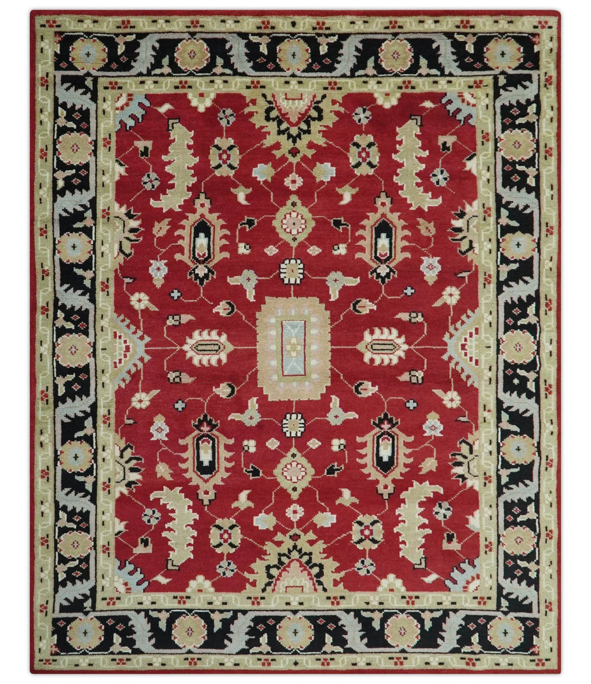 Rust, Olive and Black Hand Knotted Traditional Oriental Custom Made Wool Area Rug
