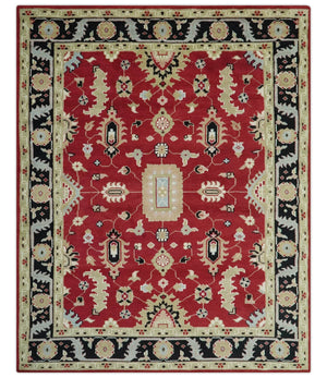 Rust, Olive and Black Hand Knotted Traditional Oriental Custom Made Wool Area Rug