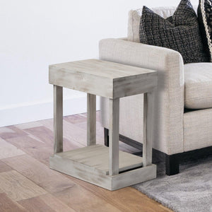 Rustic Wood Square Side Table with Shelf