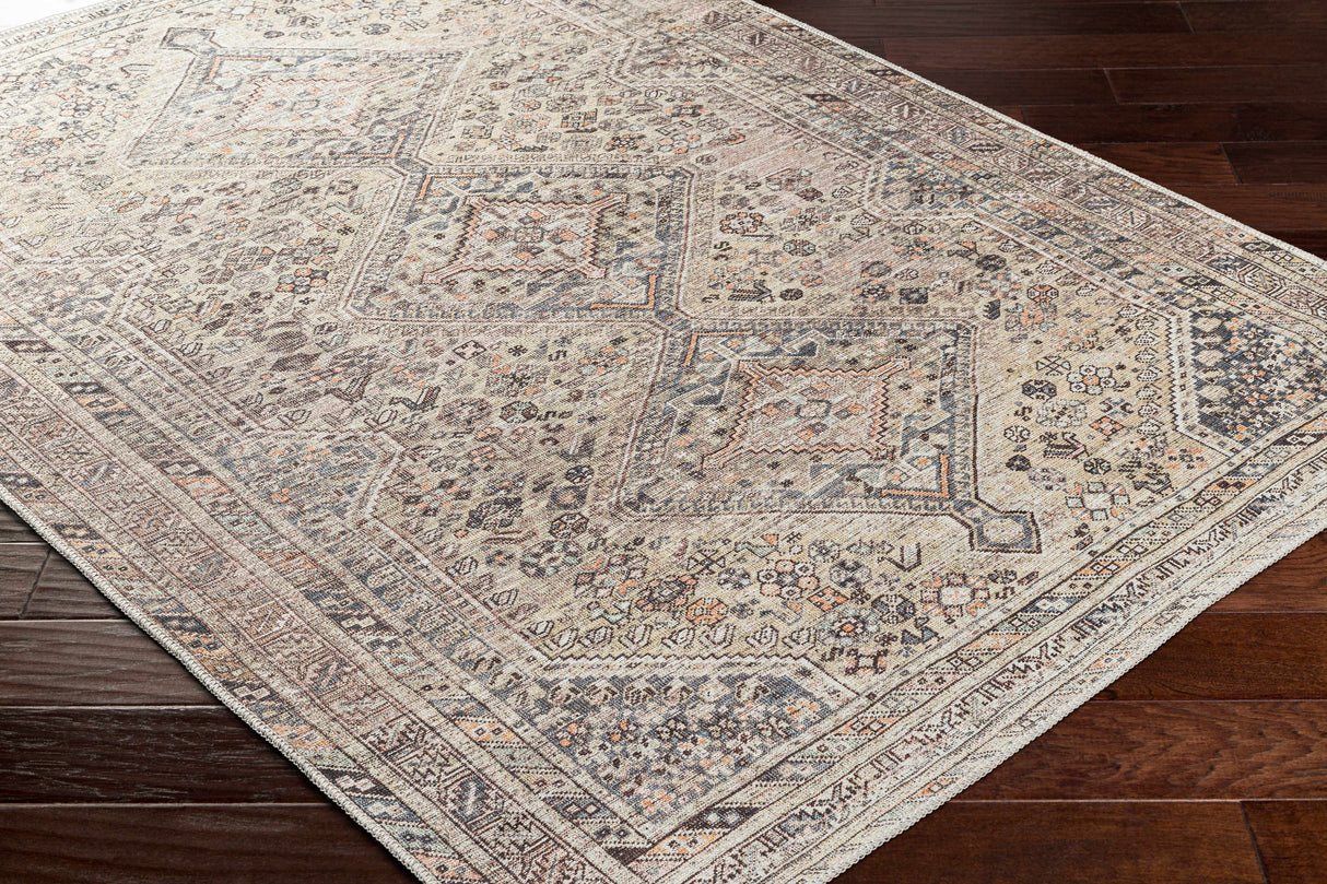 Barny Tan Flat Pile Washable Area Rug