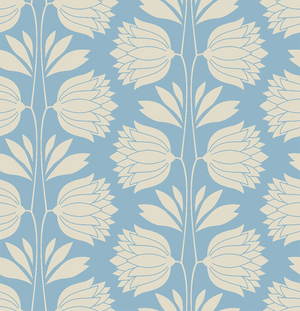 Blue Floral Vintage Wallpaper - Elegant Cream Flower Pattern