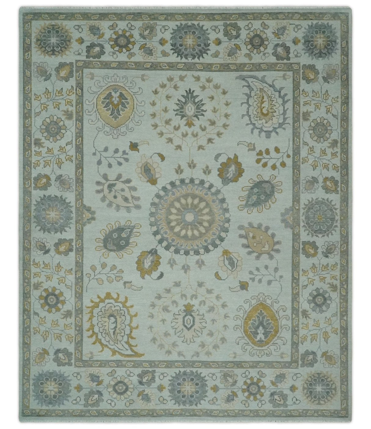 Silver, Olive and Gray Floral Herati Medallion Hand knotted Custom Made wool Area Rug