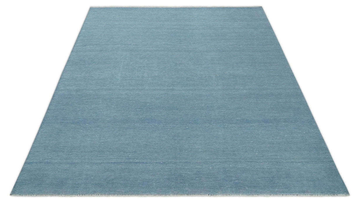 Solid Plane Blue Custom Made Modern Hand knotted wool Area Rug