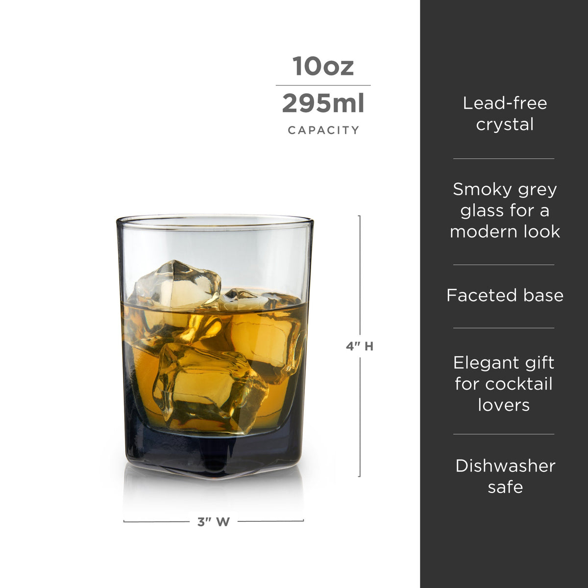 Hexagonal Crystal Double Old Fashioned Glasses in Smoke