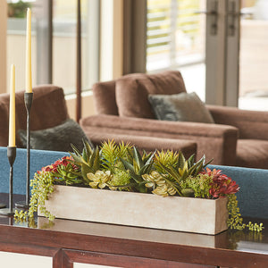 Rectangular Artificial Succulent Arrangement, Natural Planter