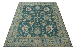 Teal, Gray and Beige Hand Knotted Traditional Oushak Custom Made wool Area Rug
