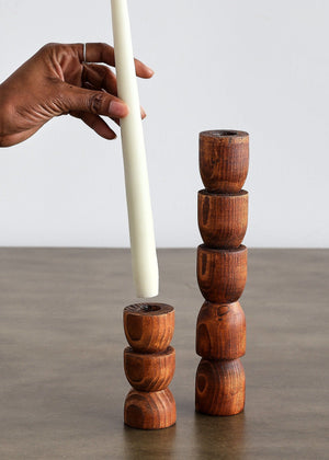 Totem Pine Wood Taper Candlestick Holder