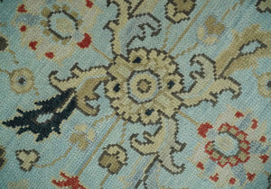 Traditional Aqua and Beige Hand knotted Oriental Oushak Custom Made wool Area Rug