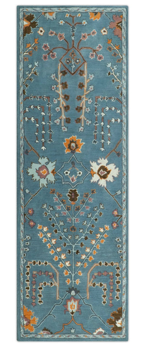 Tree of life Hand Tufted Teal Blue, Brown and Red Traditional Floral Custom Made Wool Area Rug, Kids, Living Room and Bedroom Rug