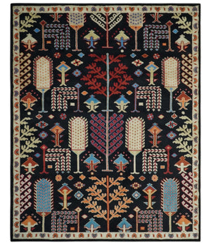 Tree of life Vibrant colorful Black, Beige, Peach and Blue Hand Knotted Traditional Oushak Custom Made wool area Rug