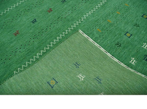 Tribal Design Green Custom Made Traditional Hand loom Wool Area Rug