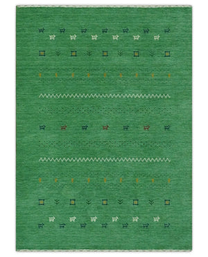 Tribal Design Green Custom Made Traditional Hand loom Wool Area Rug