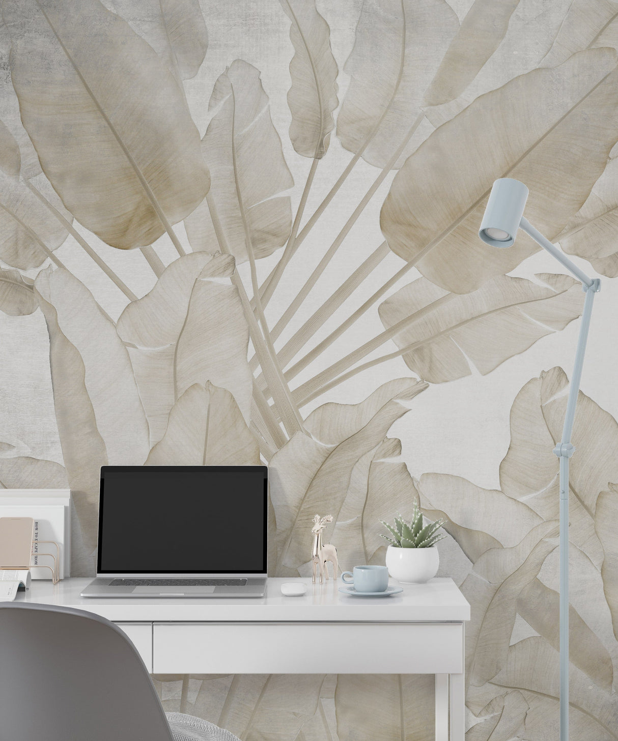 Neutral Toned Banana Leaf Wallpaper Mural