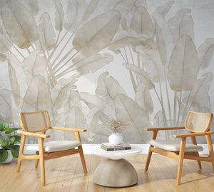 Neutral Toned Banana Leaf Wallpaper Mural