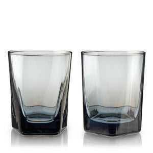 Hexagonal Crystal Double Old Fashioned Glasses in Smoke