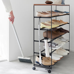 Rolling Five-Tier Shoe Rack (34.25" H)  - Steel + Wood