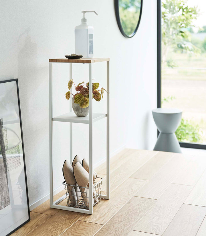 Two-Tier Display & Storage Shelf (31.5" H)  - Steel + Wood