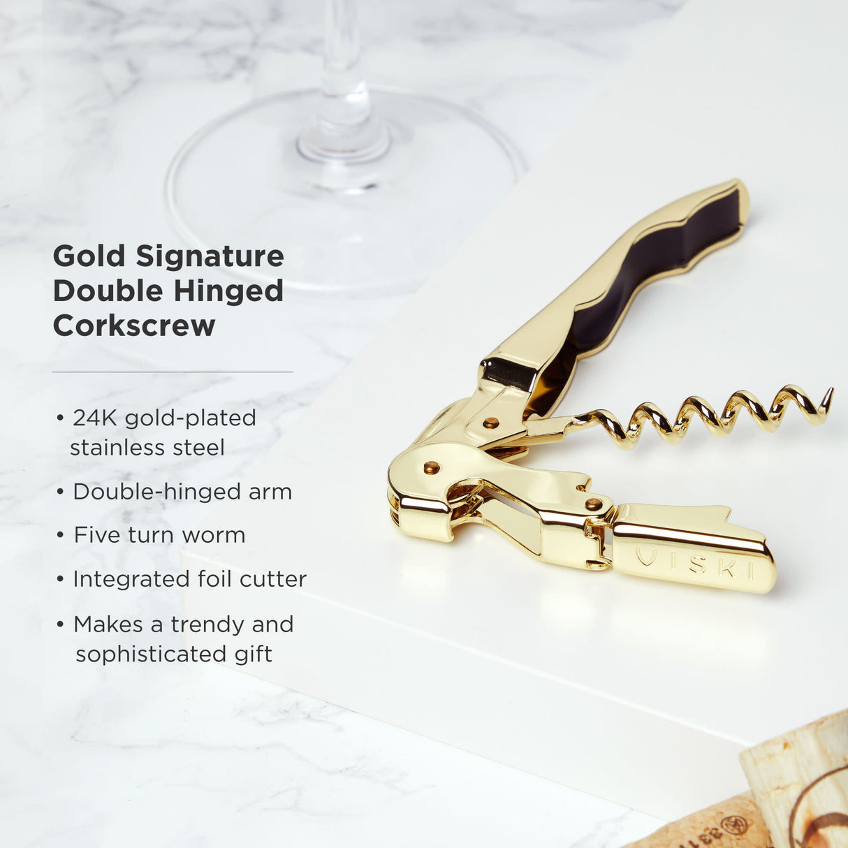 Crystal Bordeaux Glasses & Gold Corkscrew Gift Box Set