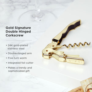 Crystal Bordeaux Glasses & Gold Corkscrew Gift Box Set