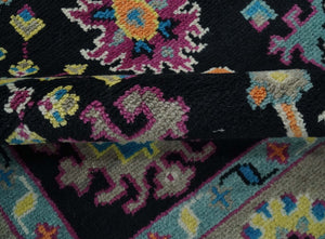 Vibrant Colorful Black, Beige, Purple and Blue Hand Knotted Traditional Oushak Custom Made wool Area Rug