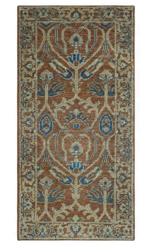 Vintage Style Hand Knotted Serapi Blue and Rust Traditional Custom Made Area Rug