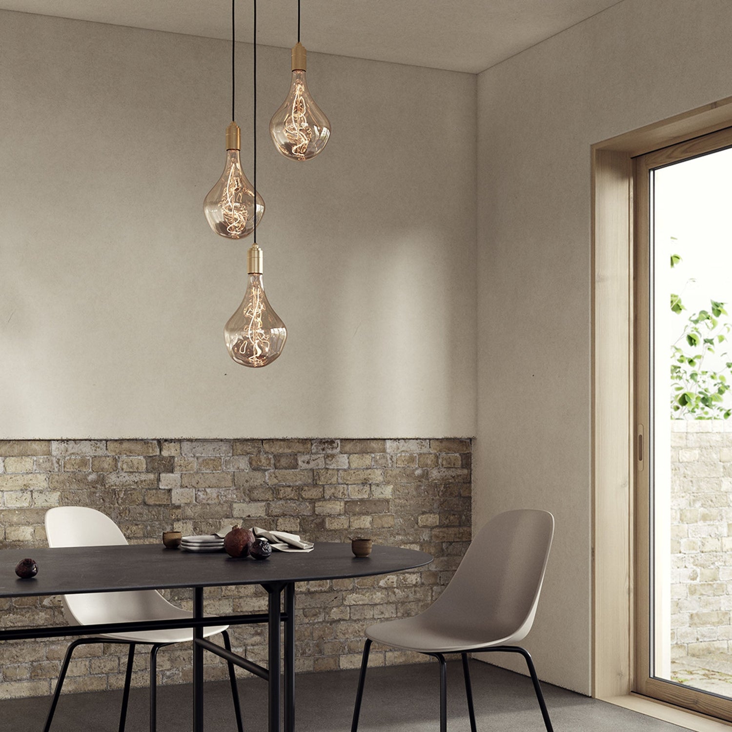 Triple Pendant in Walnut + Voronoi II - Black Canopy