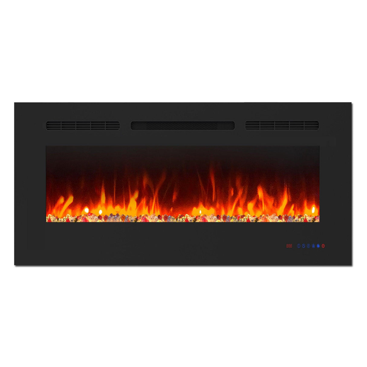 Insert or Wall-Mount Electric Fireplace with Remote Control and Touch Screen in 13 Flame Colors and Base Lights