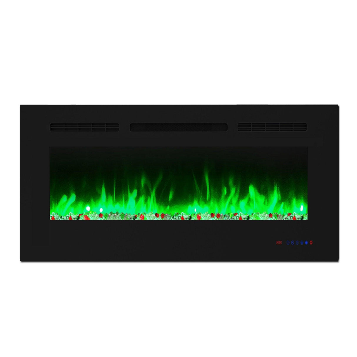 Insert or Wall-Mount Electric Fireplace with Remote Control and Touch Screen in 13 Flame Colors and Base Lights