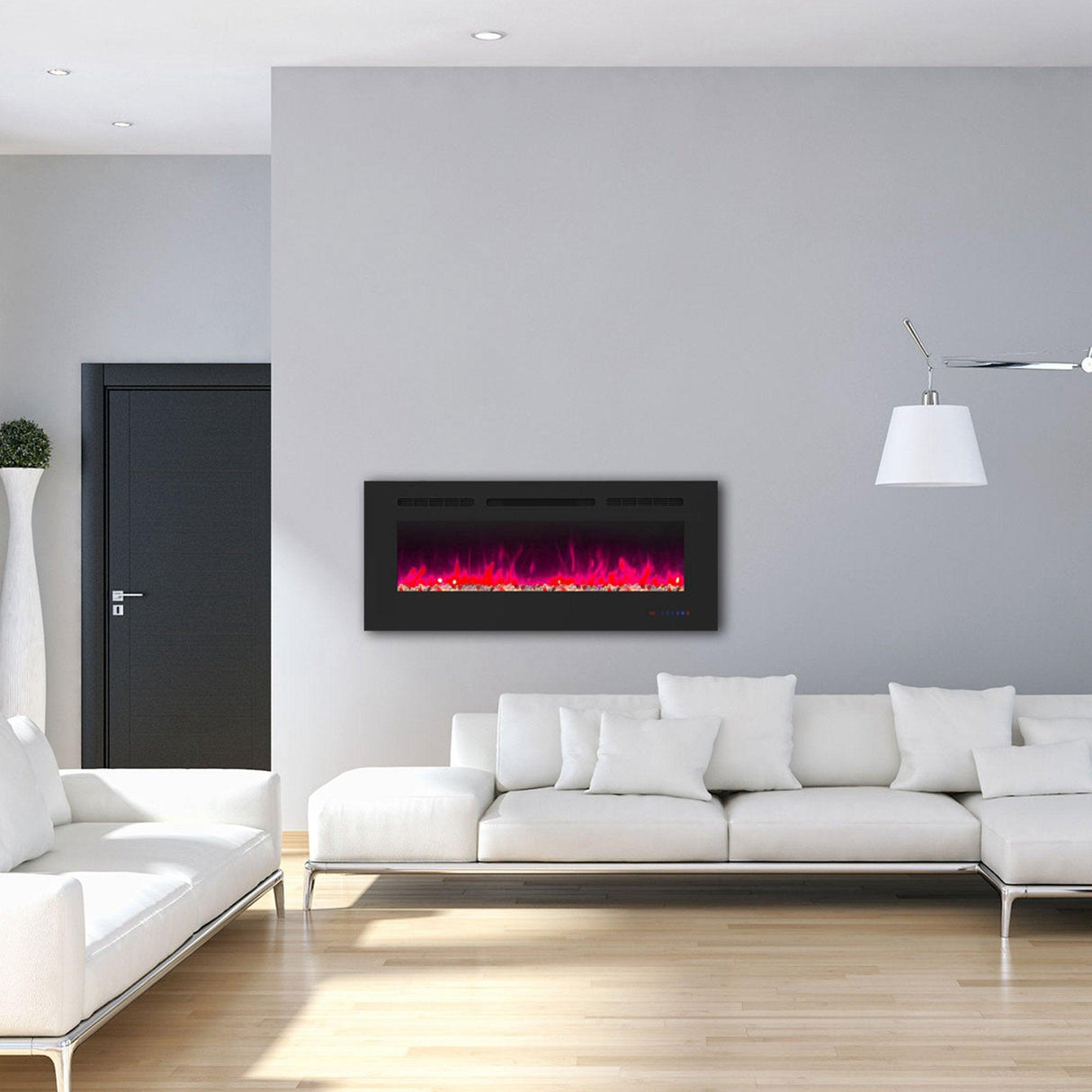 Insert or Wall-Mount Electric Fireplace with Remote Control and Touch Screen in 13 Flame Colors and Base Lights