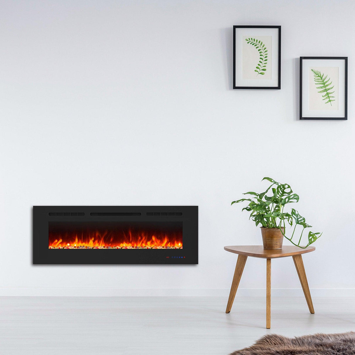 Insert or Wall-Mount Electric Fireplace with Remote Control and Touch Screen in 13 Flame Colors and Base Lights