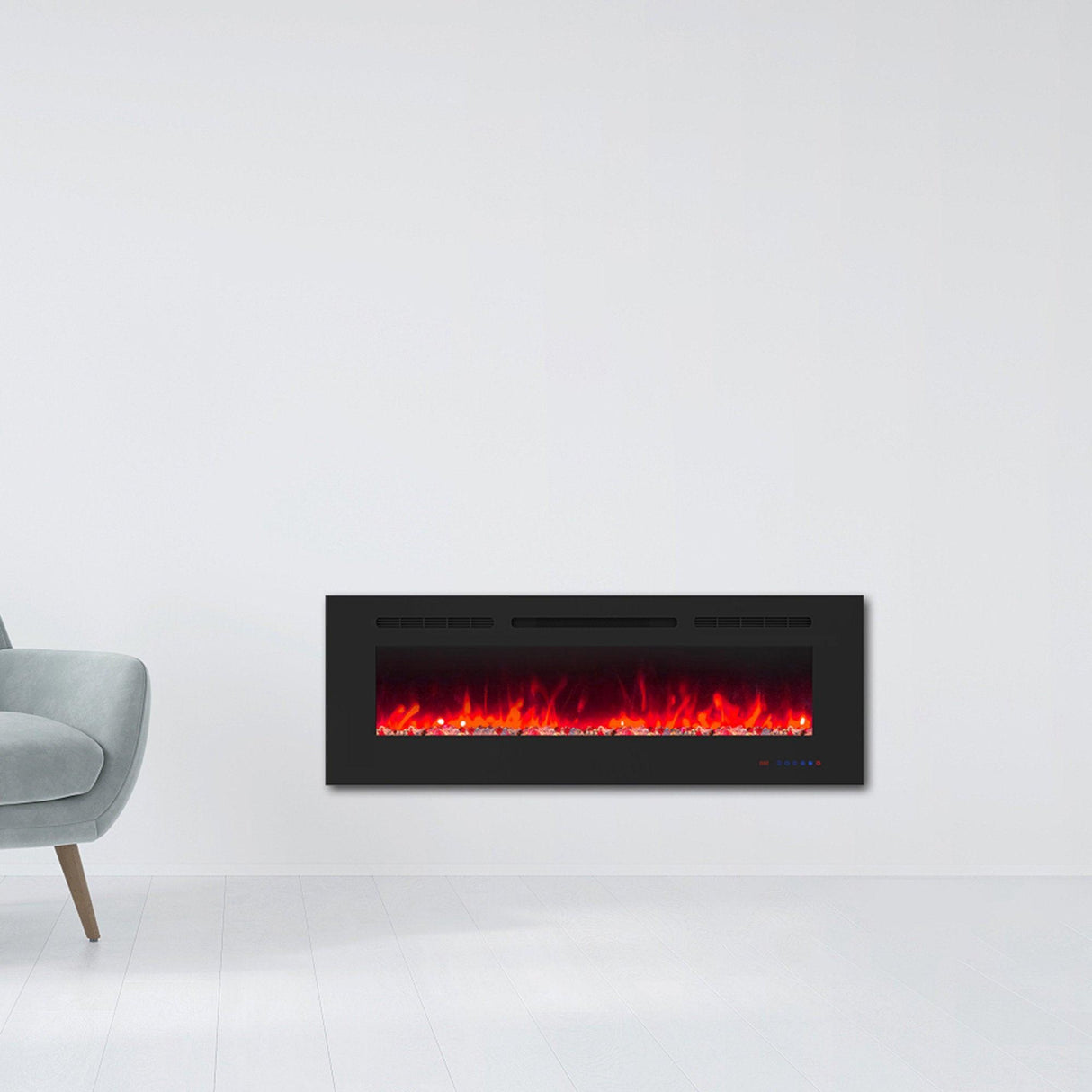 Insert or Wall-Mount Electric Fireplace with Remote Control and Touch Screen in 13 Flame Colors and Base Lights