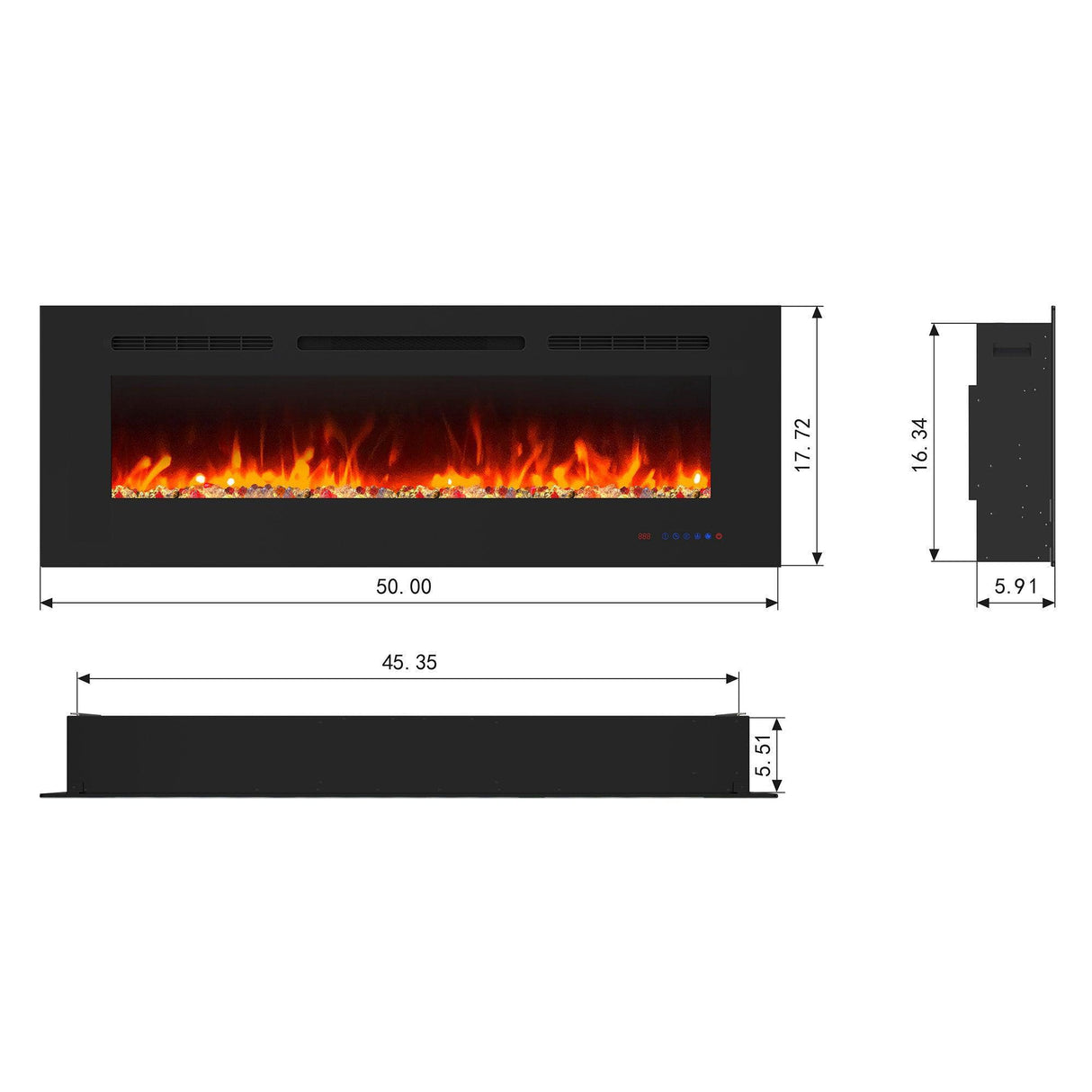 Insert or Wall-Mount Electric Fireplace with Remote Control and Touch Screen in 13 Flame Colors and Base Lights