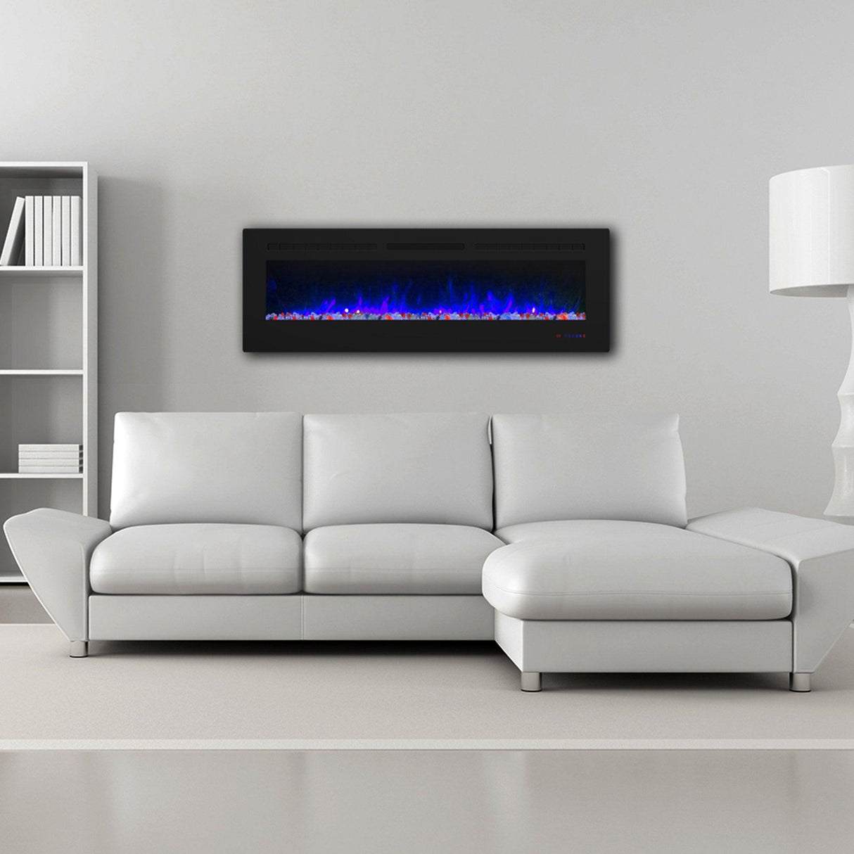 Insert or Wall-Mount Electric Fireplace with Remote Control and Touch Screen in 13 Flame Colors and Base Lights