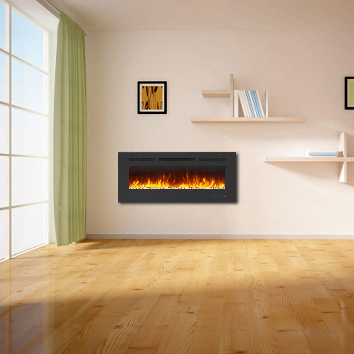 Insert or Wall-Mount Electric Fireplace with Remote Control and Touch Screen in 13 Flame Colors and Base Lights