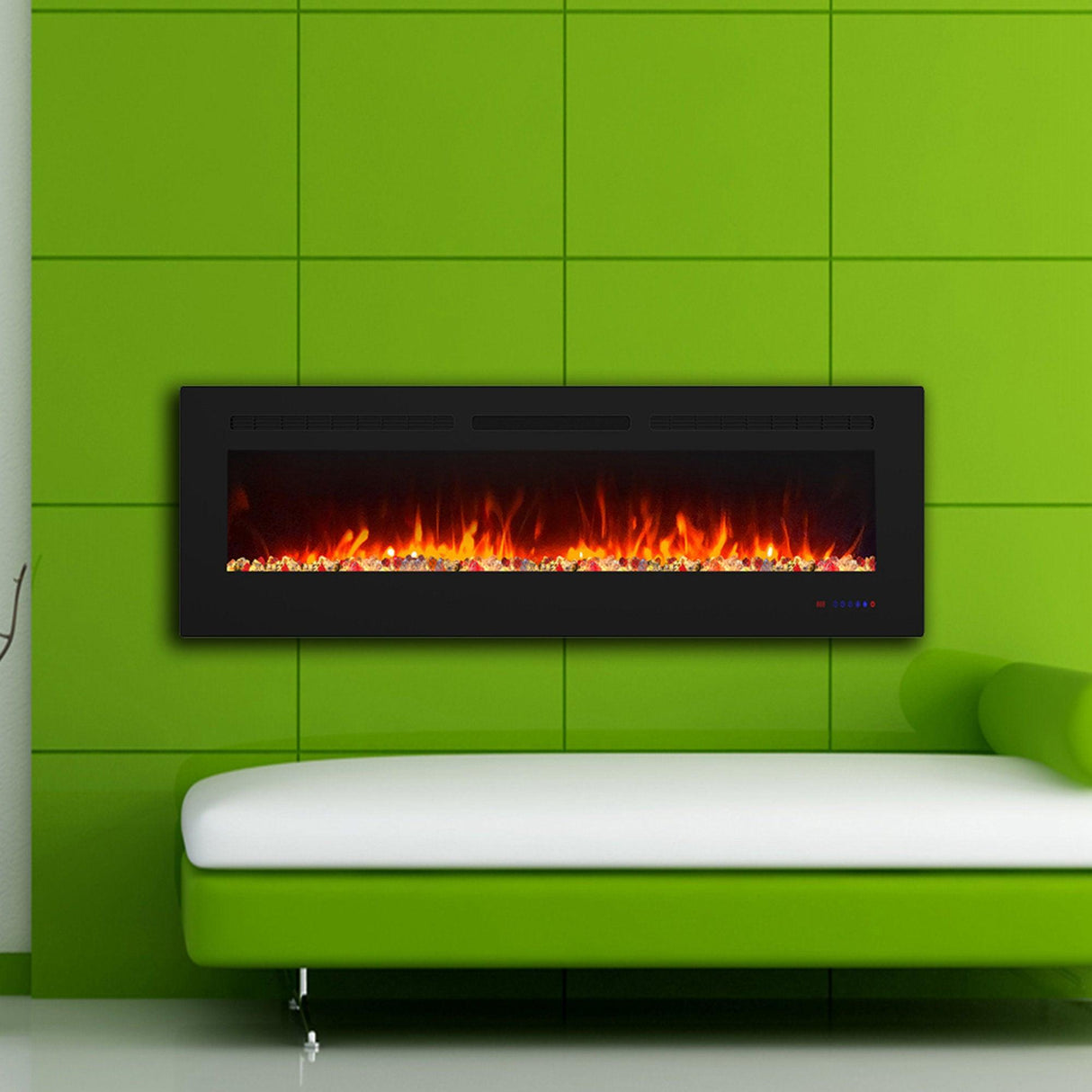 Insert or Wall-Mount Electric Fireplace with Remote Control and Touch Screen in 13 Flame Colors and Base Lights