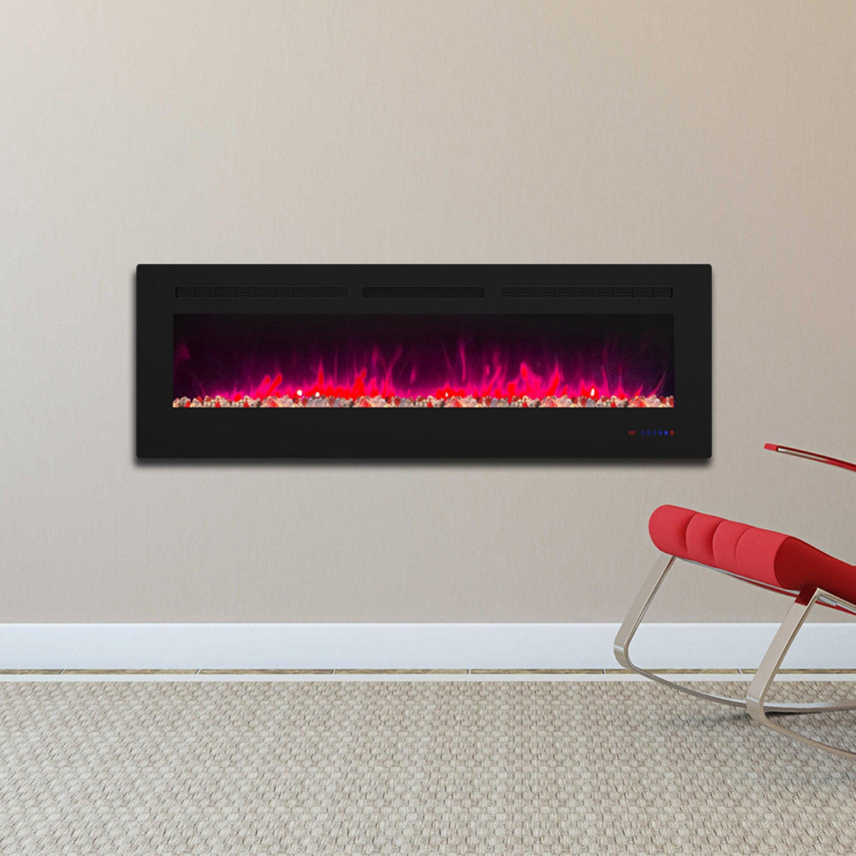 Insert or Wall-Mount Electric Fireplace with Remote Control and Touch Screen in 13 Flame Colors and Base Lights