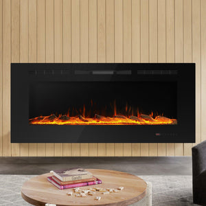 Insert or Wall-Mount Electric Fireplace with Remote Control and Touch Screen in 13 Flame Colors and Base Lights