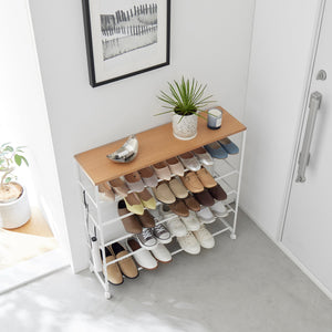 Rolling Five-Tier Shoe Rack (34.25" H)  - Steel + Wood