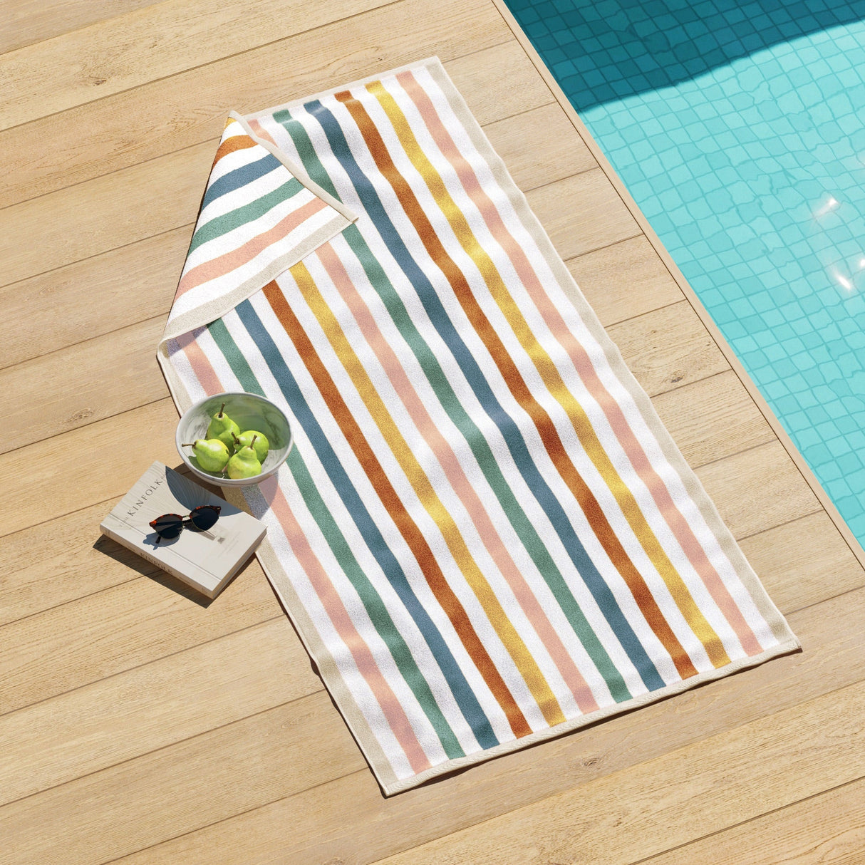 Oversized Striped Border Cabana Beach Towels - Santa Cruz